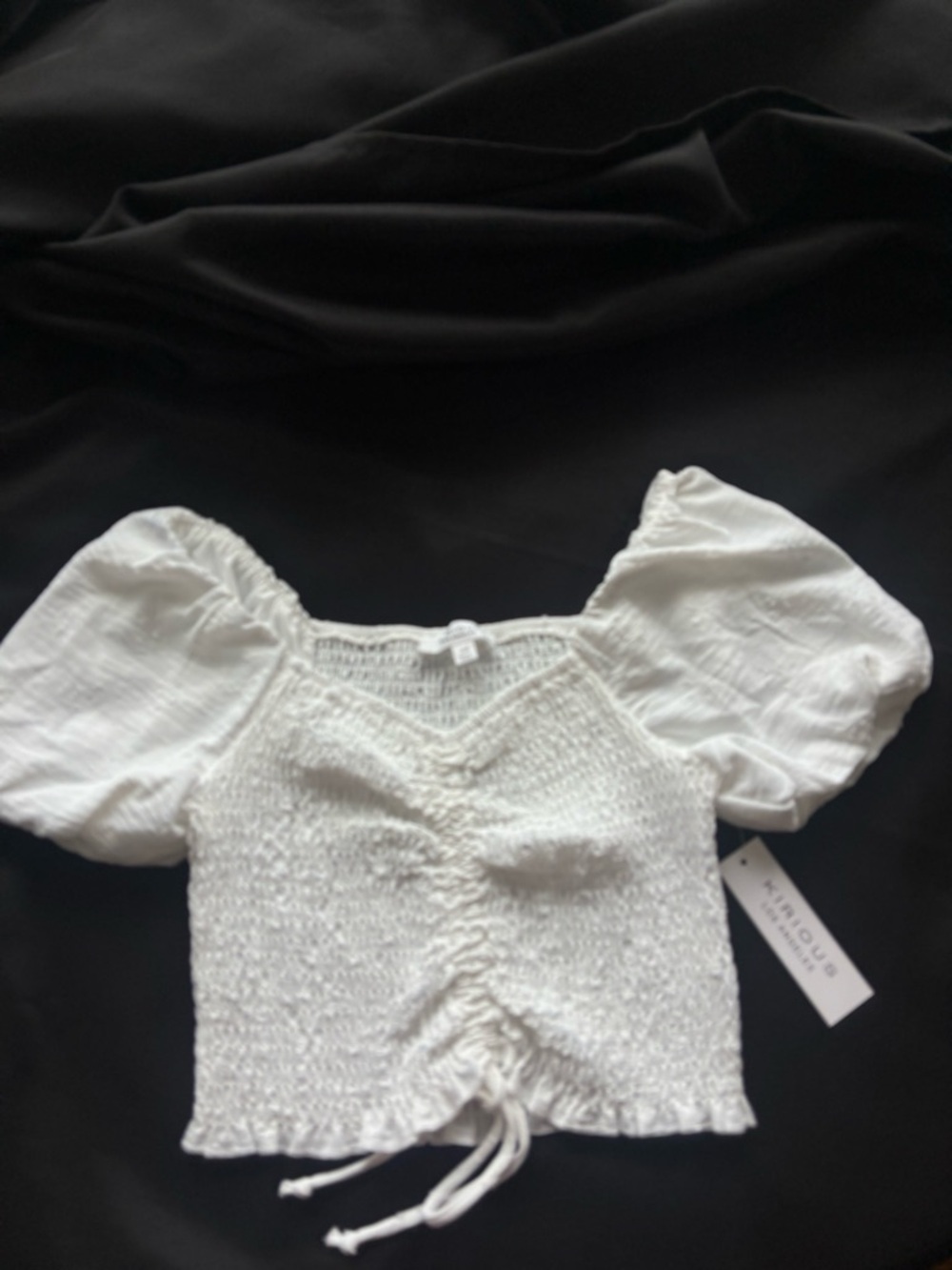 NWT Kirious Los Angeles White Smocked Puff Sleeve Crop Top, Size XS